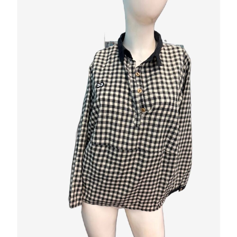 Buykud Black and white Gingham Check pullover Blouse Women’s Size XL NEW WITH TA